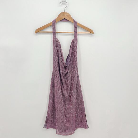 Meshki Meilani Low Back Diamante Mesh Dress Pink Small - Picture 3 of 9